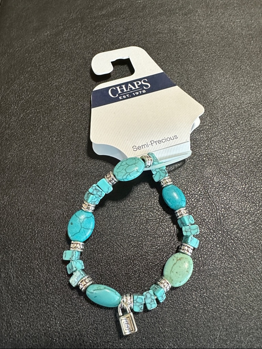 Chaps Semi-Precious Blue Stone Silver Accent Stretch Bracelet